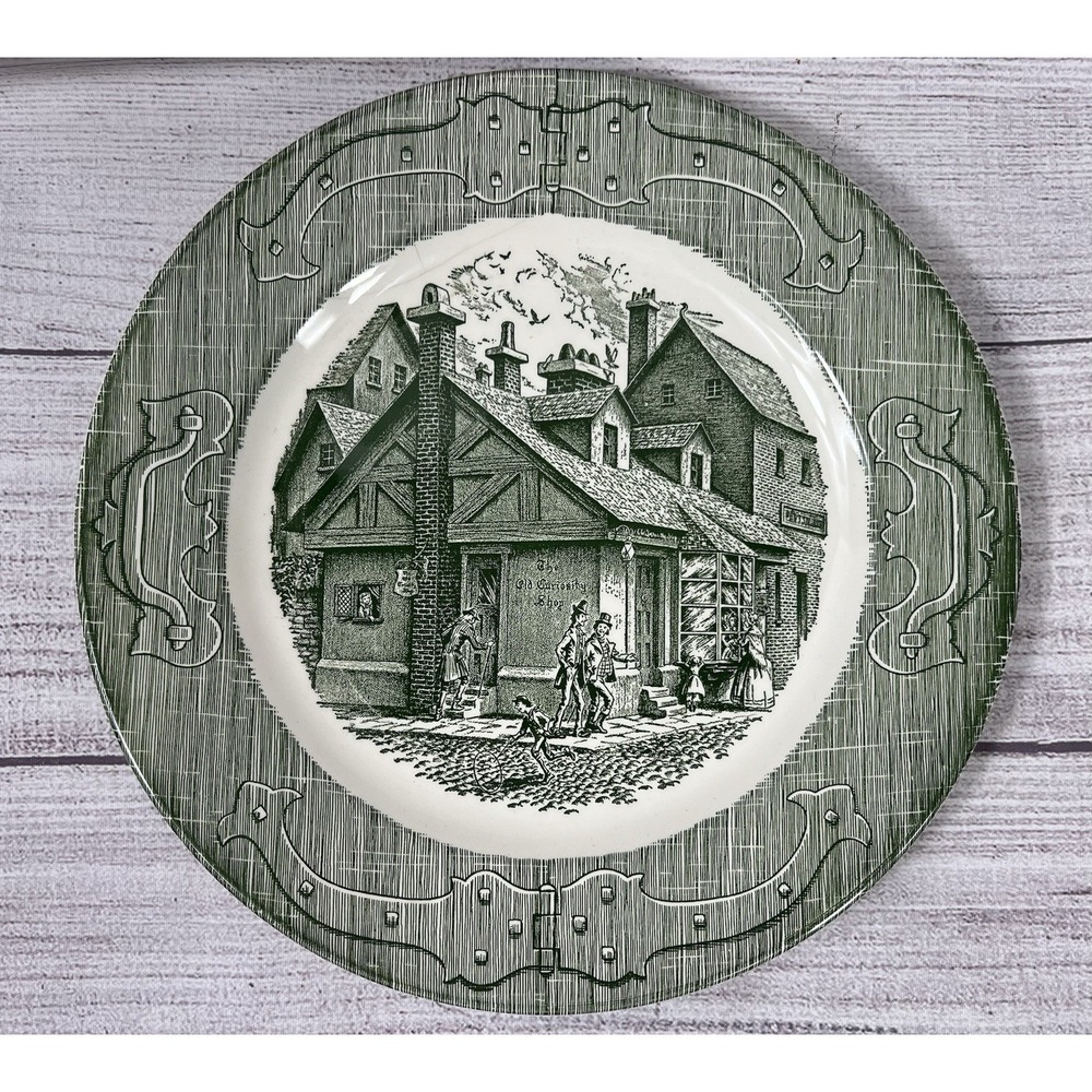 The Old Curiosity Shop Vintage 10" Dinner Plate Royal USA Green Transferware